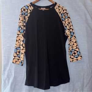 LuLaRoe Randy Top Pullover 3/4 Sleeve Black/Blue,Gold Women’s Sz L